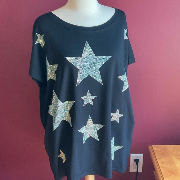 Mc Lorene black oversized tunic tee with iridescent stars one size - Picture 7 of 12